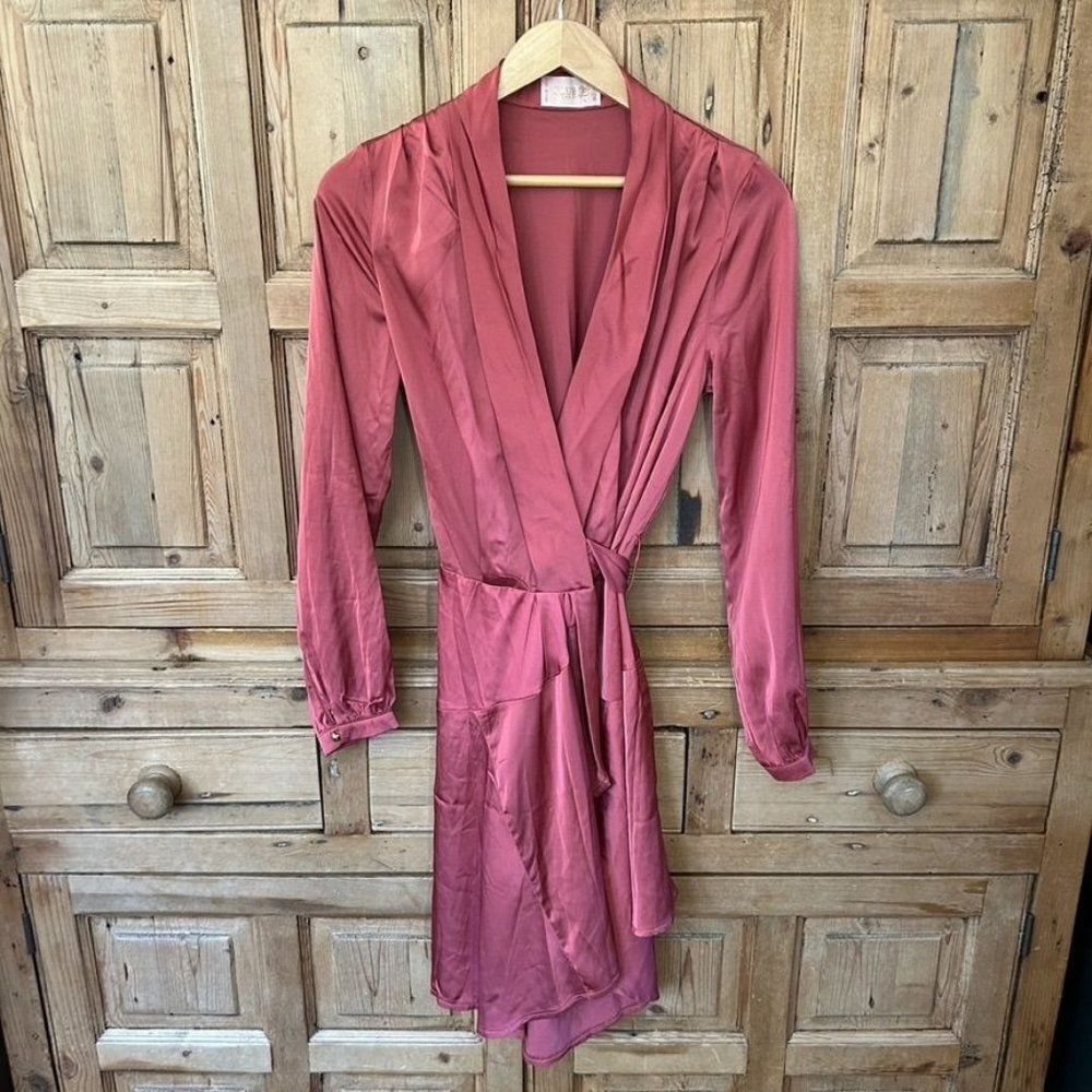 Club L London US 4 / UK 8 Satin Wrap‎ Dress Red / Orange / Coral